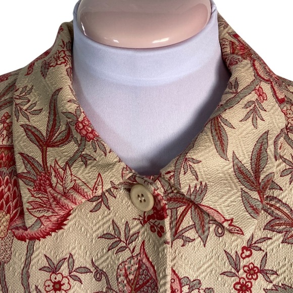 Talbots Vintage Blazer Jacket, Size 22W Petite, Brocade Floral Bird Silk Cotton - Picture 2 of 14